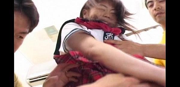  Horny asian schoolgirl in threesome porn